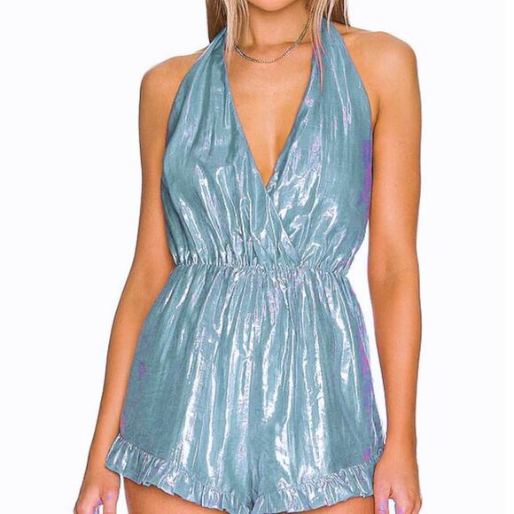Majorelle Crew Romper in Blue Iridescent NWOT Size Small